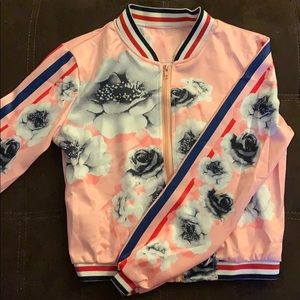 Pink flowered print two piece pant set